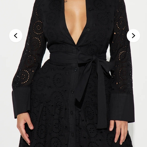 Black Long Sleeve Eyelet Dress - Picture 4 of 10